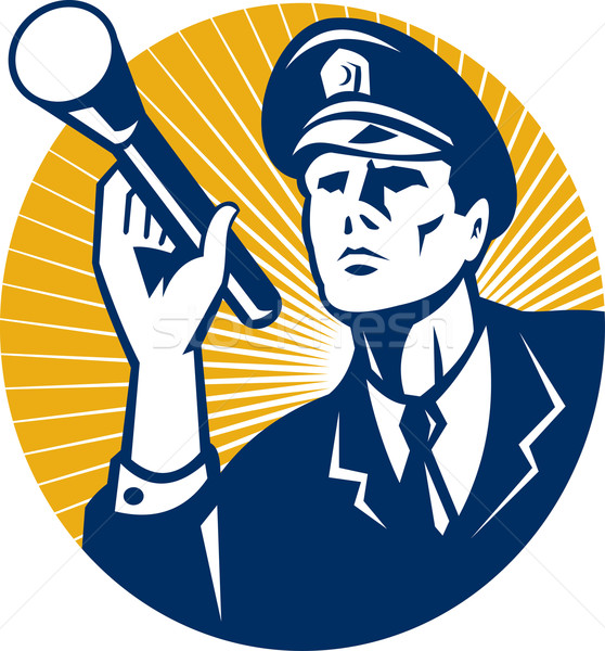 警衛 手電筒 復古 插圖 警官 商業照片 © patrimonio