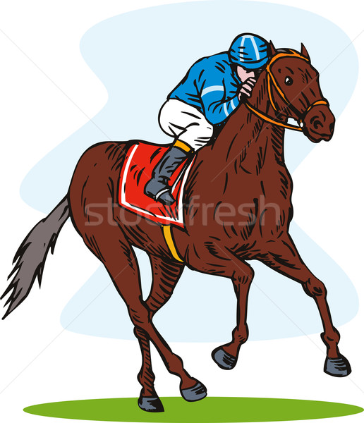 [[stock_photo]]: Cheval · jockey · course · rétro · illustration · isolé