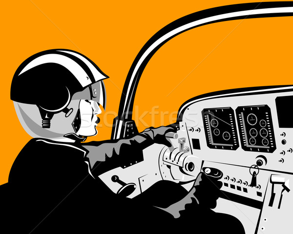 Stock foto: Pilot · Cockpit · Illustration · Retro-Stil