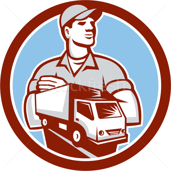 Removal Man Moving Delivery Van Circle Retro Stock photo © patrimonio
