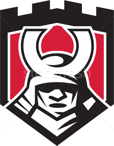 Samurai guerreiro máscara capacete escudo retro Foto stock © patrimonio