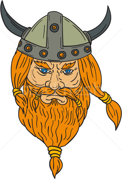 Foto stock: Vikingo · guerrero · cabeza · dibujo · boceto · estilo