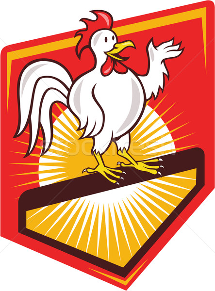 Rooster Cockerel Waving Hello Shield Cartoon Stock photo © patrimonio
