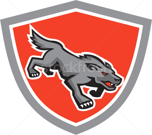 Stock photo: Angry Wolf Wild Dog Stalking Shield Retro