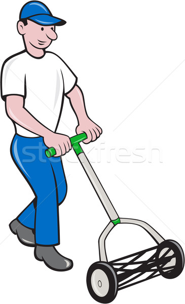 Gardener Mowing Lawn Cartoon Stock photo © patrimonio