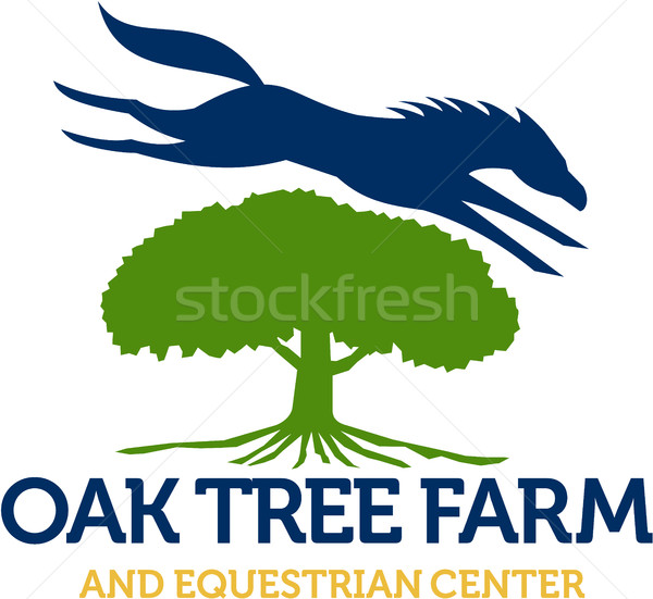 Horse Jumping Over Oak Tree Retro Stock photo © patrimonio