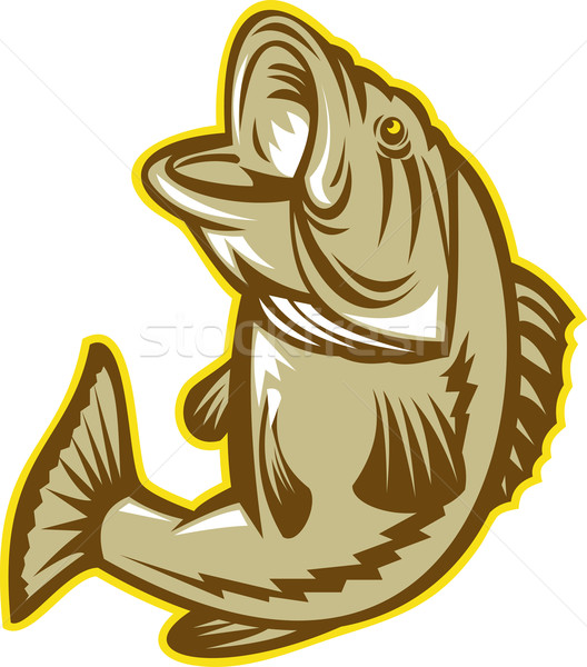 Stock photo: Largemouth Bass Fish Jumping Retro