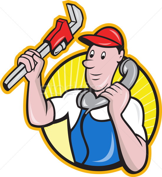 Plumber Worker With Adjustable Wrench Phone Stock photo © patrimonio