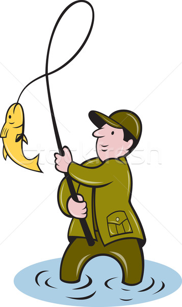 fisherman fly fishing reeling fish Stock photo © patrimonio