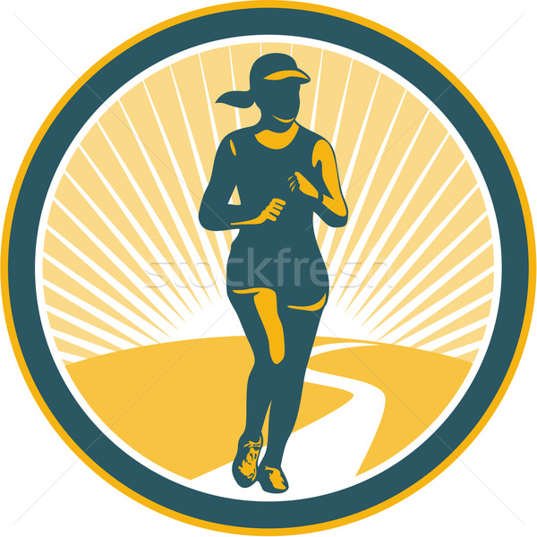 [[stock_photo]]: Homme · marathon · coureur · cercle · rétro · illustration