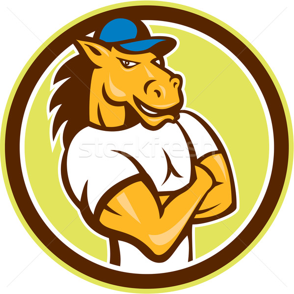 Horse Arms Crossed Circle Cartoon Stock photo © patrimonio