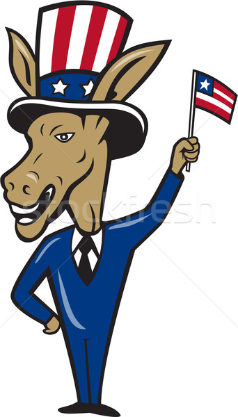 Democrat Donkey Mascot Waving Flag Cartoon Stock photo © patrimonio