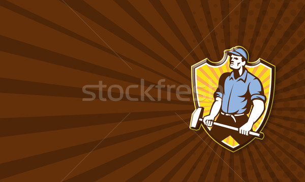 Worker Wielding Sledgehammer Crest Retro Stock photo © patrimonio