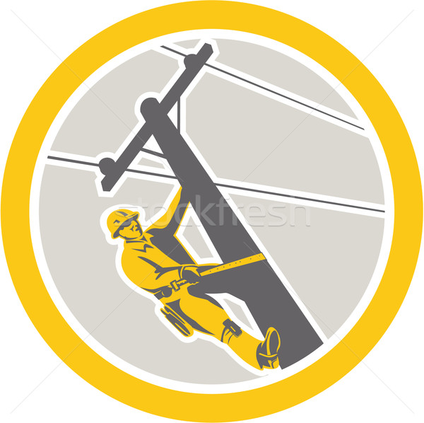Power Lineman Repairman Climbing Pole Circle Stock photo © patrimonio