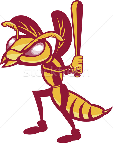 Jucator de baseball izolat retro ilustrare viespe vespa Imagine de stoc © patrimonio