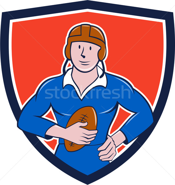 Vintage French Rugby Player Holding Ball Crest Cartoon Stock photo © patrimonio