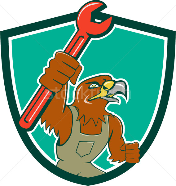 Hawk Mechanic Pipe Spanner Crest Cartoon Stock photo © patrimonio