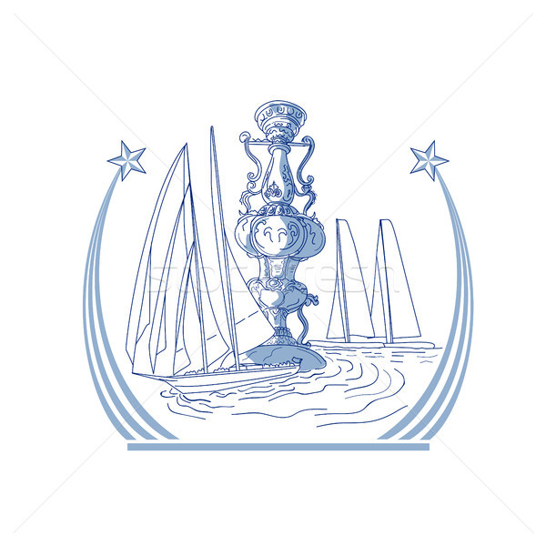 Jacht klub versenyzés trófea csésze rajz Stock fotó © patrimonio