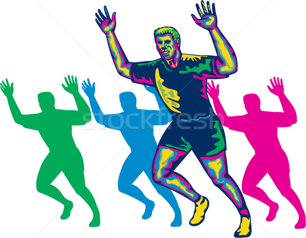 Stock photo: Happy Marathon Runner Running Retro