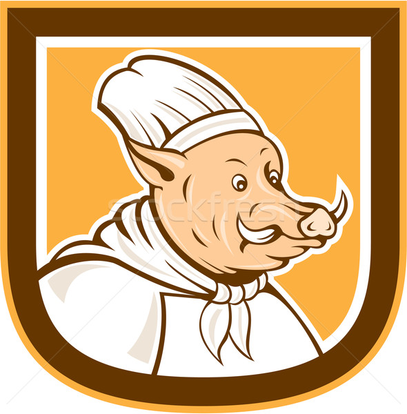 Boar Chef Cook Shield Cartoon Stock photo © patrimonio