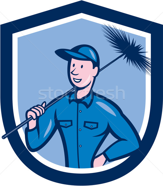 Chimney Sweep Worker Shield Cartoon Stock photo © patrimonio