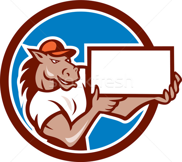 Horse Presenting Blank Sheet Board Circle Cartoon Stock photo © patrimonio