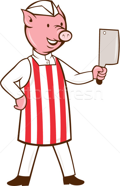 Butcher Pig Holding Meat Cleaver Cartoon Stock photo © patrimonio