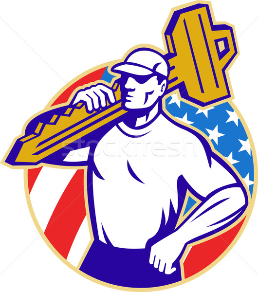 Lakatos tart kulcs amerikai zászló illusztráció szemben Stock fotó © patrimonio