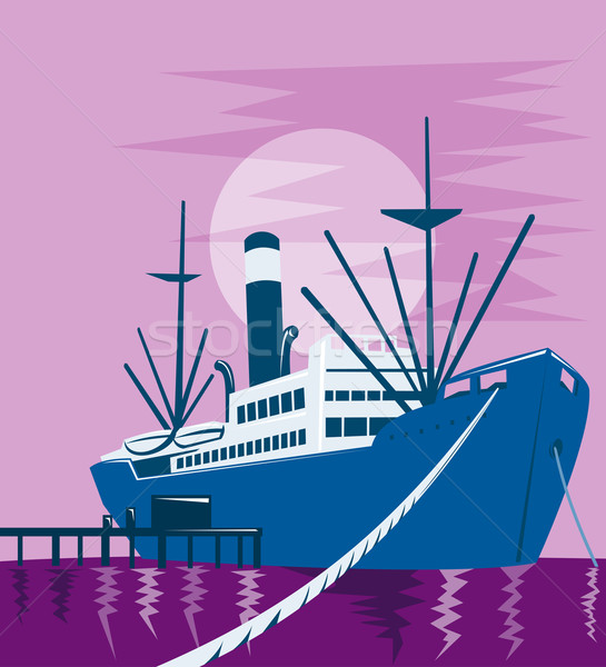 Statek towarowy liny wody ilustracja księżyc fioletowy Zdjęcia stock © patrimonio