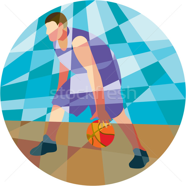 Basketball Player Dribbling Ball Circle Low Polygon Stock photo © patrimonio