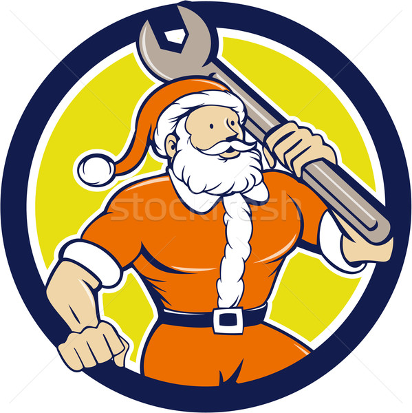 Santa Claus Mechanic Spanner Circle Cartoon Stock photo © patrimonio