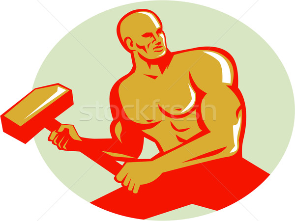 Athlete With Sledgehammer Training Oval Retro Stock photo © patrimonio