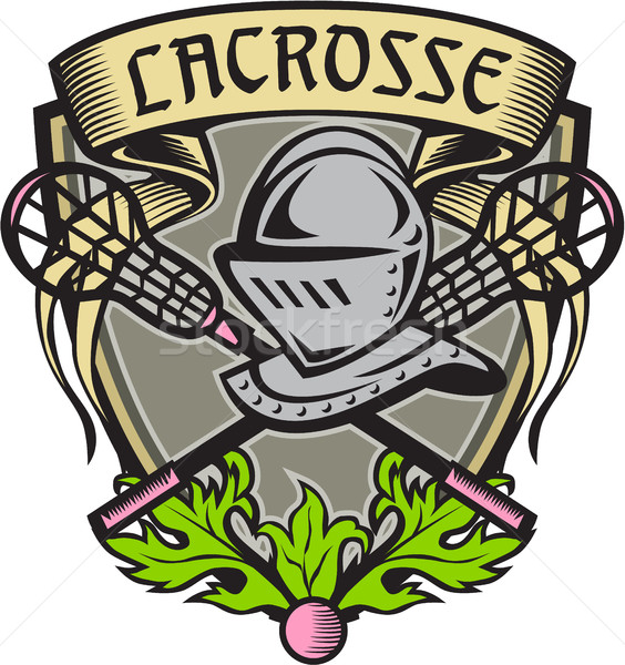 Knight Armor Lacrosse Stick Crest Woodcut Stock photo © patrimonio
