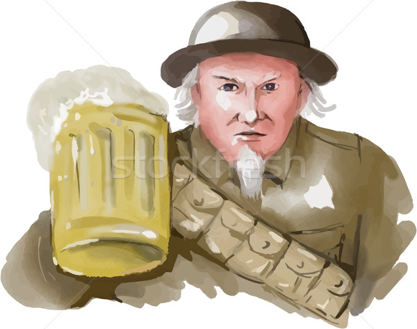 Onkel Soldat Toasten Bier Wasserfarbe Stil Stock foto © patrimonio