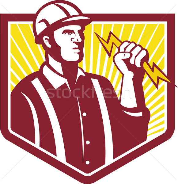 Electrician Holding Lightning Bolt Retro Stock photo © patrimonio