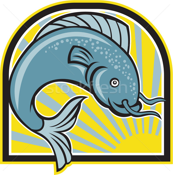 Catfish Jumping Sunburst Cartoon Stock photo © patrimonio