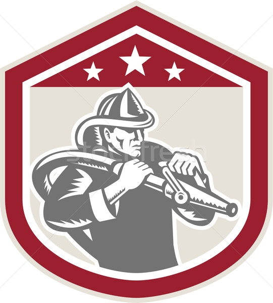 Fireman Firefighter Fire Hose Shield Retro Stock photo © patrimonio