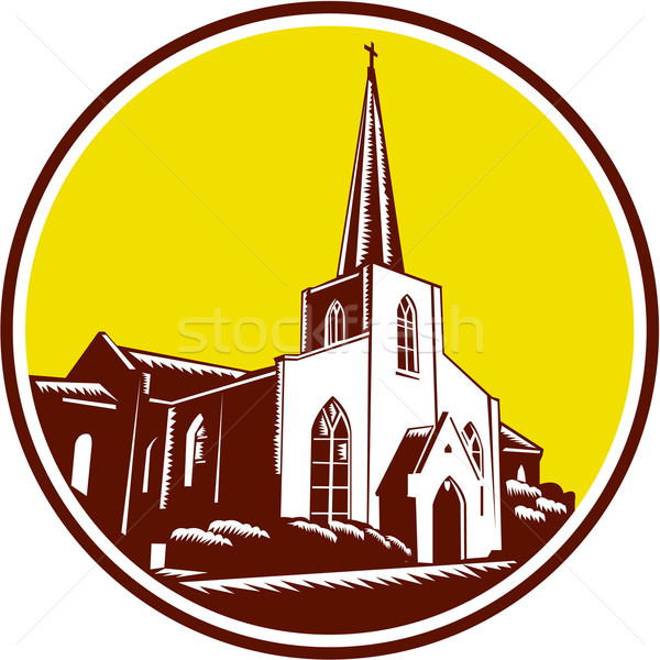 Trinity Parish Episcopal Church Woodcut Retro Stock photo © patrimonio