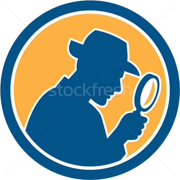 Nyomozó tart nagyító kör retro illusztráció Stock fotó © patrimonio