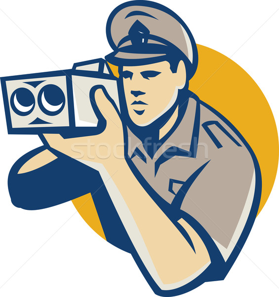 Policeman Speed Camera Circle Retro Stock photo © patrimonio