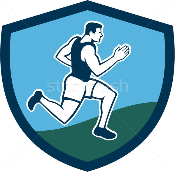 Maraton alergător creasta retro ilustratii masculin Imagine de stoc © patrimonio
