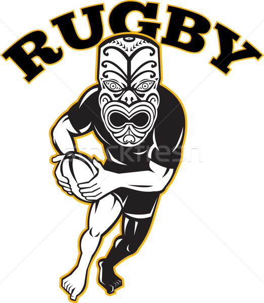 Maori Mask Rugby Player Running With Ball Stock photo © patrimonio