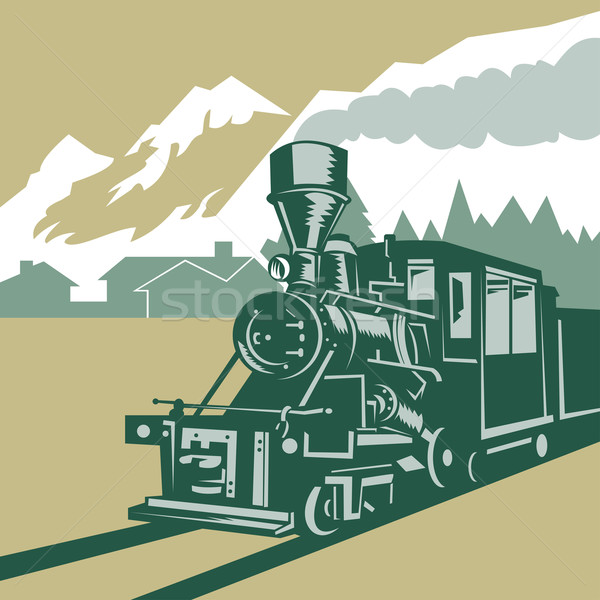 Zdjęcia stock: Vintage · pary · pociągu · lokomotywa · ilustracja · w · górę