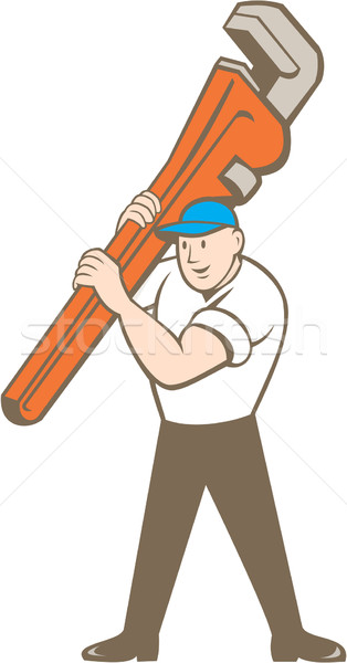 Plumber Carrying Monkey Wrench Cartoon Stock photo © patrimonio