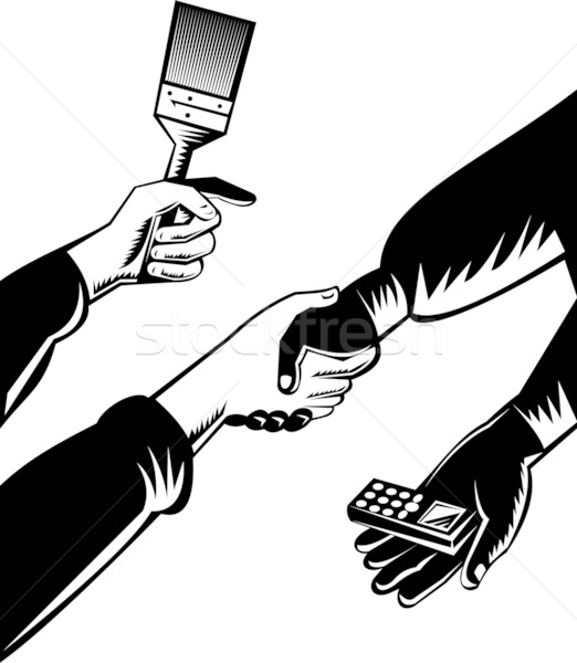 Handshake barter cellhphone for paint brush black and white Stock photo © patrimonio