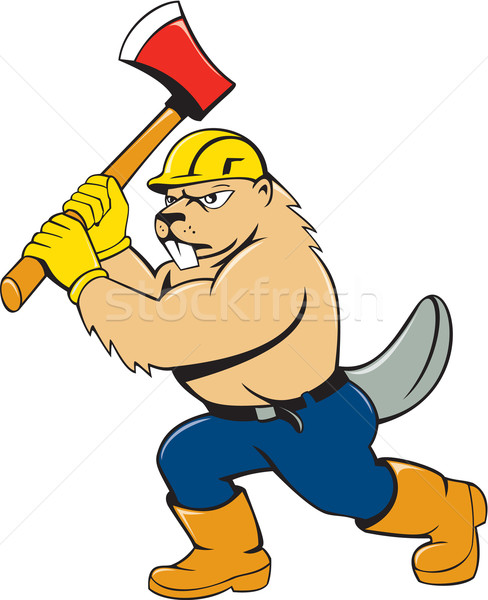 Beaver Lumberjack Wielding Ax Cartoon Stock photo © patrimonio
