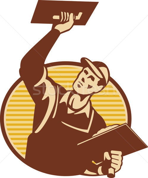 Plasterer Worker Tradesman Plastering Retro Stock photo © patrimonio