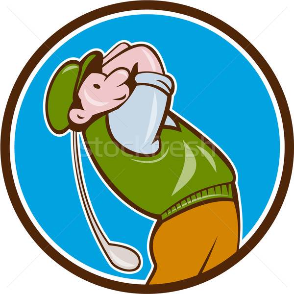 Epocă jucător de golf club cerc desen animat Imagine de stoc © patrimonio