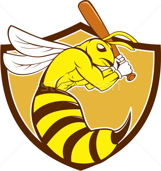 Killer Biene Baseball-Spieler bat Wappen Karikatur Stock foto © patrimonio