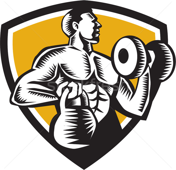 Atléta emel kettlebell súlyzó címer illusztráció Stock fotó © patrimonio